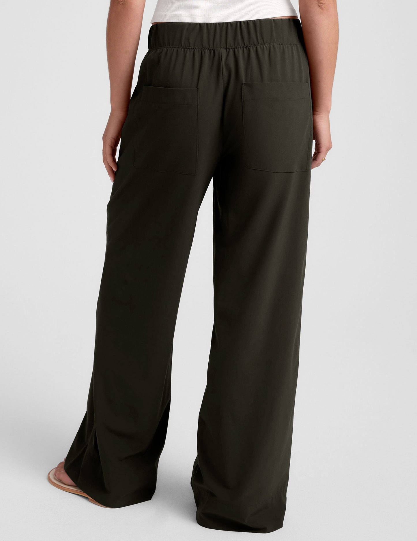 Super Soft Olive Ink Wide Leg Pants: Mid-Rise, Pockets, Elastic Waist