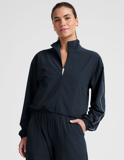 Women's Nocturnal Navy Track Jacket: Lightweight, Full-Zip, UV Protection, Adjustable Hem