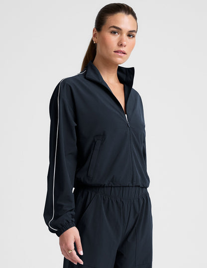 Women's Nocturnal Navy Track Jacket: Lightweight, Full-Zip, UV Protection, Adjustable Hem