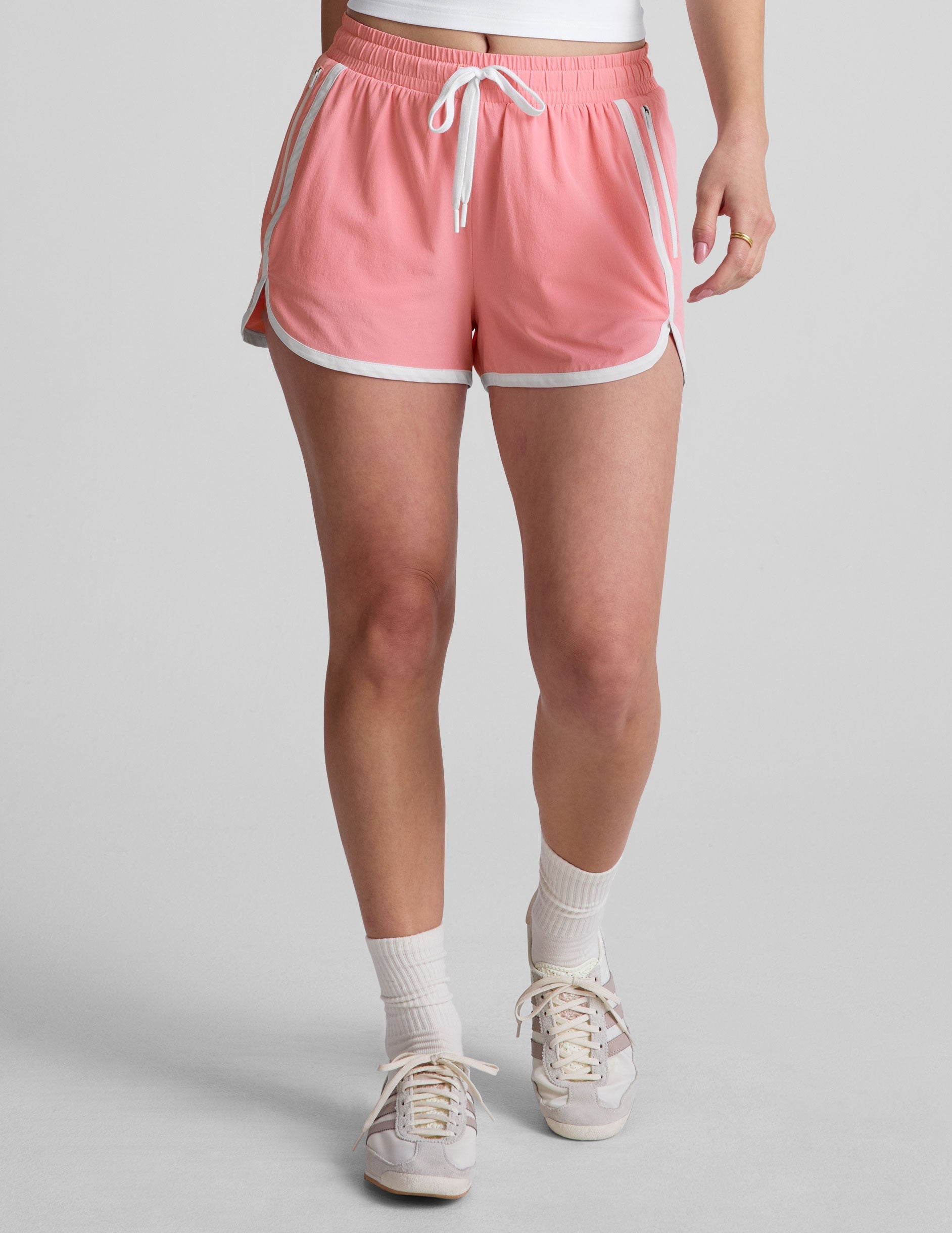 Beyond Yoga Women's Pink Stretch Woven Performance Shorts - Moisture-Wicking UV Protectant