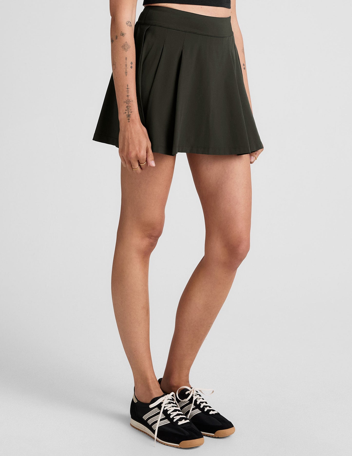 Active Pleated Mini Skirt with Built-in Shorts and Pockets, Olive Ink
