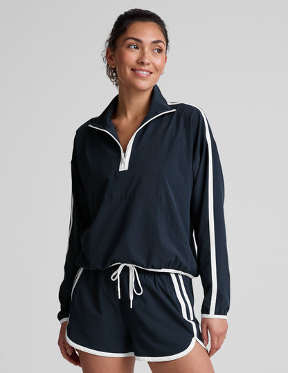 Women's Half-Zip Stretch Woven Pullover: Moisture-Wicking, UV Protection, Kangaroo Pocket