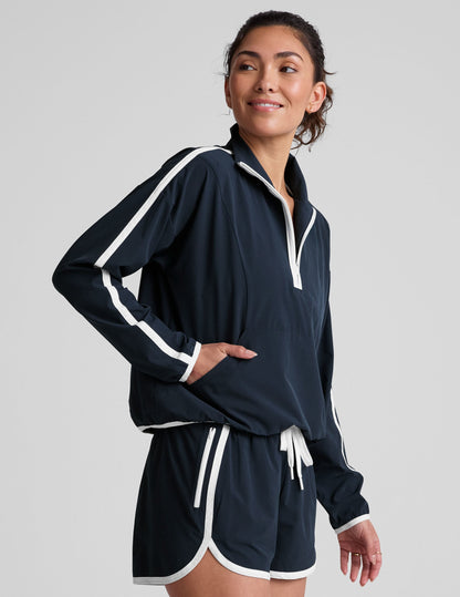 Women's Half-Zip Stretch Woven Pullover: Moisture-Wicking, UV Protection, Kangaroo Pocket