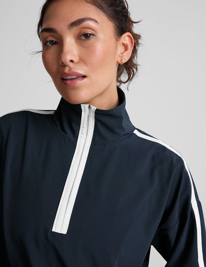 Women's Half-Zip Stretch Woven Pullover: Moisture-Wicking, UV Protection, Kangaroo Pocket