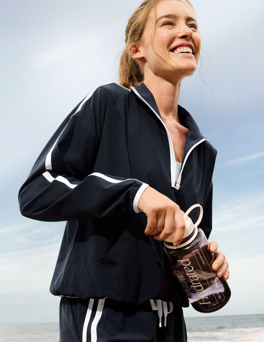 Women's Half-Zip Stretch Woven Pullover: Moisture-Wicking, UV Protection, Kangaroo Pocket