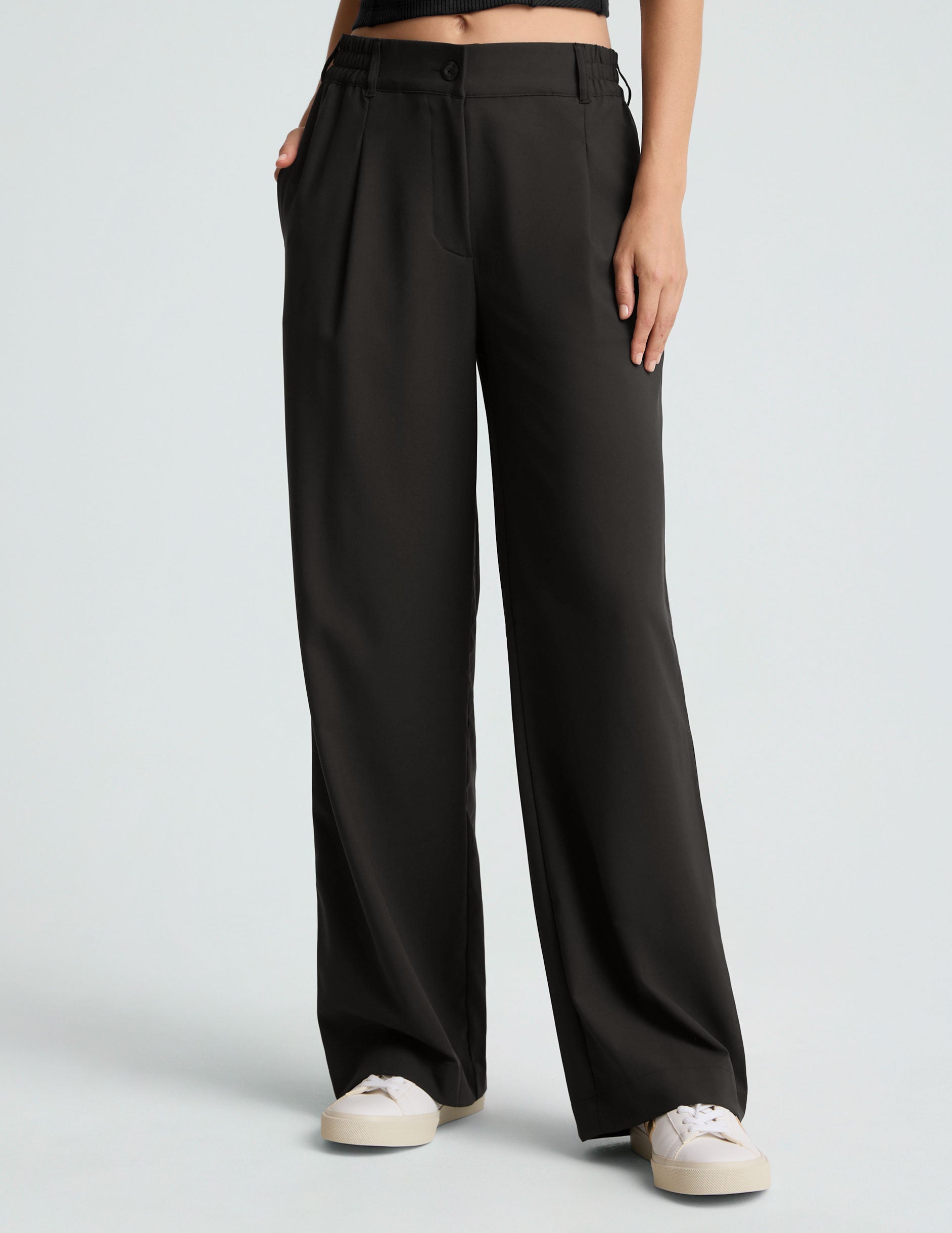 Women's Versatile Wide Leg Trousers: Comfortable Flowy Mid-Rise Pants with Pockets