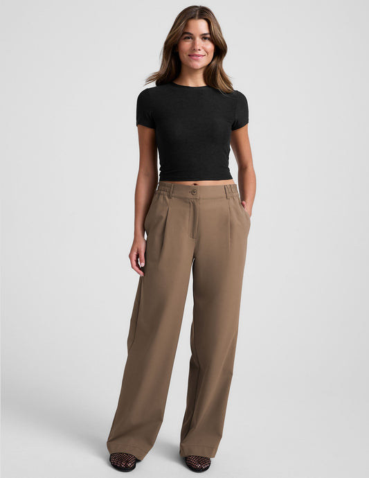 Chic Dune Mid-Rise Wide Leg Trousers with Elastic Waist and Pockets
