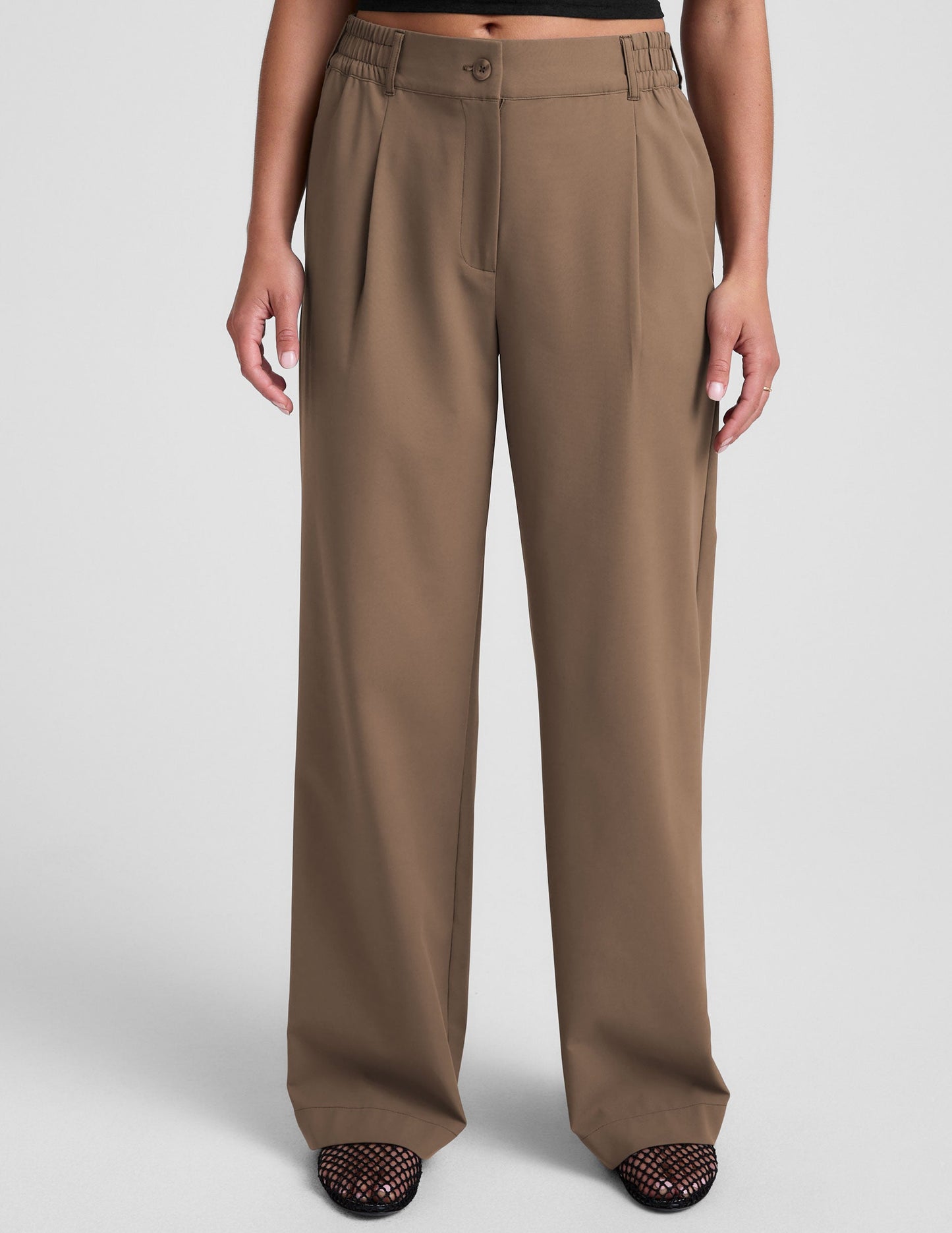 Chic Dune Mid-Rise Wide Leg Trousers with Elastic Waist and Pockets