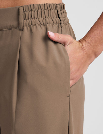 Chic Dune Mid-Rise Wide Leg Trousers with Elastic Waist and Pockets