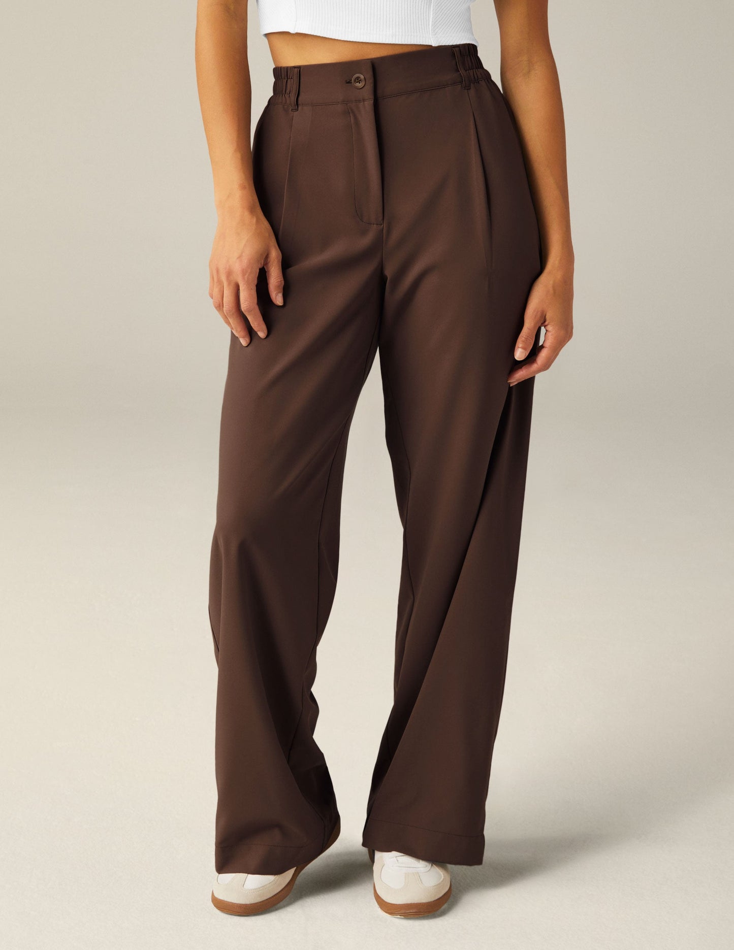 Effortless Flowy Wide Leg Trouser Pants with Pockets and Elastic Waistband