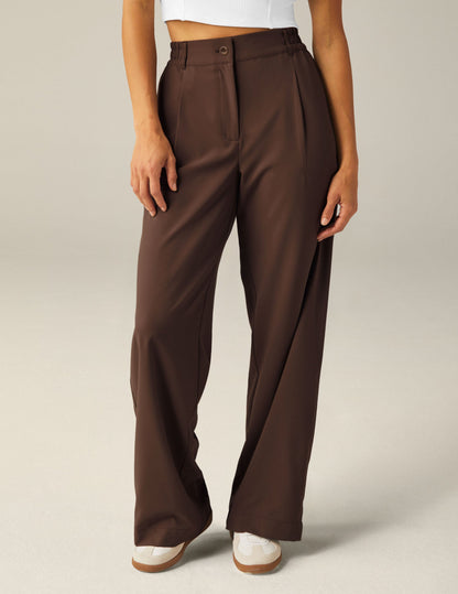 Effortless Flowy Wide Leg Trouser Pants with Pockets and Elastic Waistband