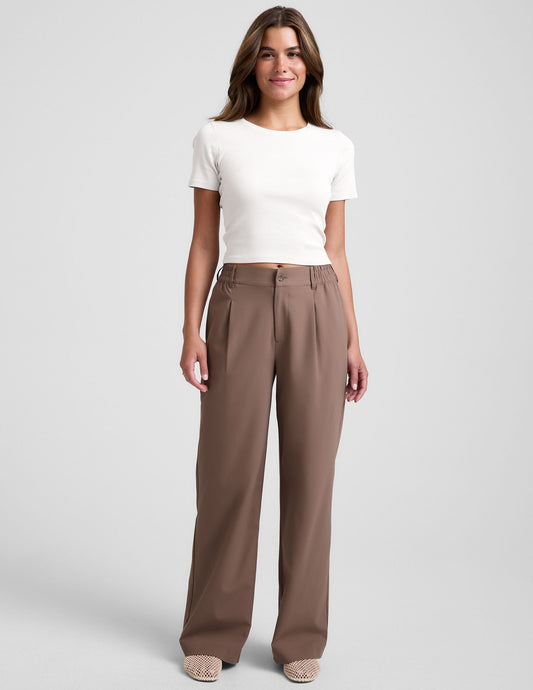 Comfortable Khaki Wide Leg Trousers: Flowy, Straight-Leg Pant with Pockets for Women