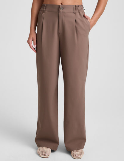 Comfortable Khaki Wide Leg Trousers: Flowy, Straight-Leg Pant with Pockets for Women