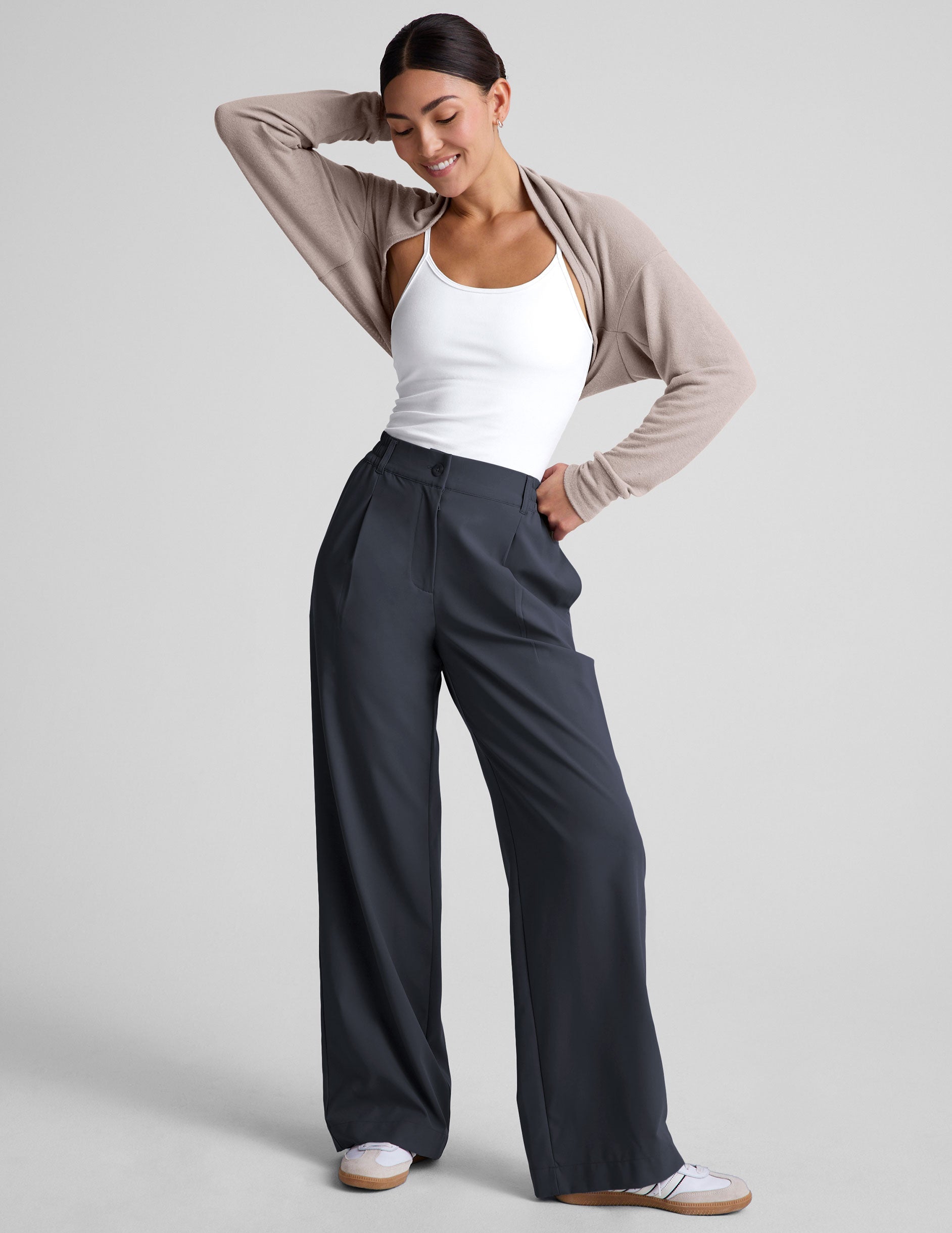 Comfortable Flowy Mid-Rise Wide Leg Trouser Pant with Pockets, Nocturnal Navy
