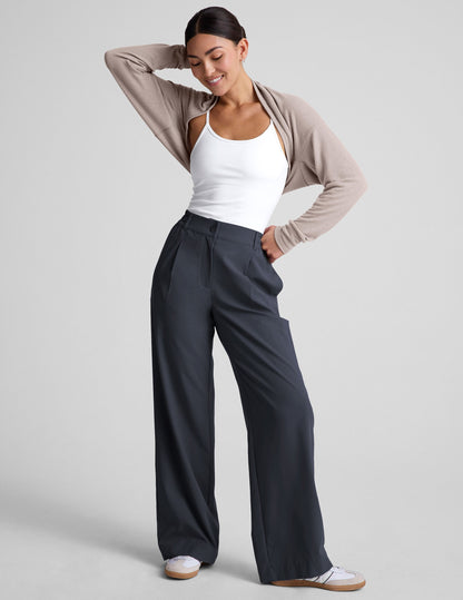 Comfortable Flowy Mid-Rise Wide Leg Trouser Pant with Pockets, Nocturnal Navy