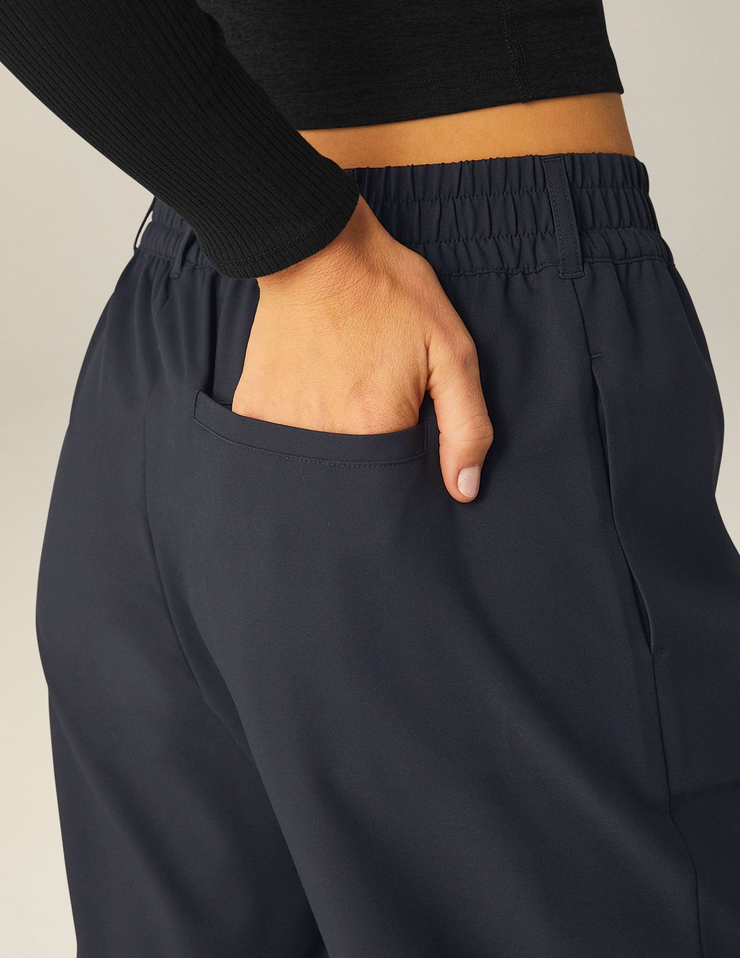 Beyond Yoga Status Wide Leg Trousers 29-Inch Inseam Nocturnal Navy