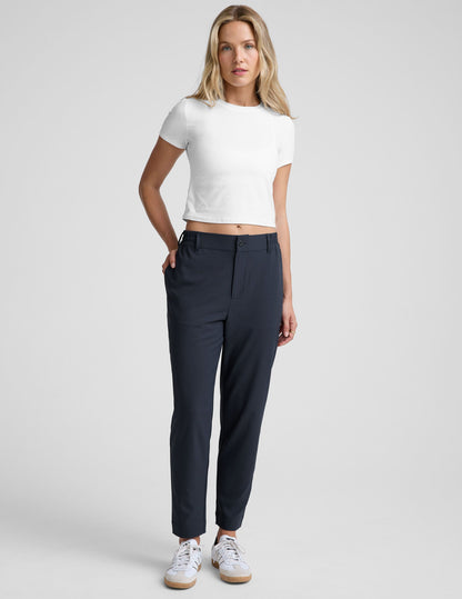 Beyond Yoga Women's Status Tapered Ankle Pant, Jetstretch Woven, Mid-Rise, Nocturnal Navy
