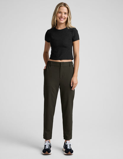 Comfortable Mid-Rise Tapered Pant: Lightweight Jetstretch Woven, Pockets, Belt Loops