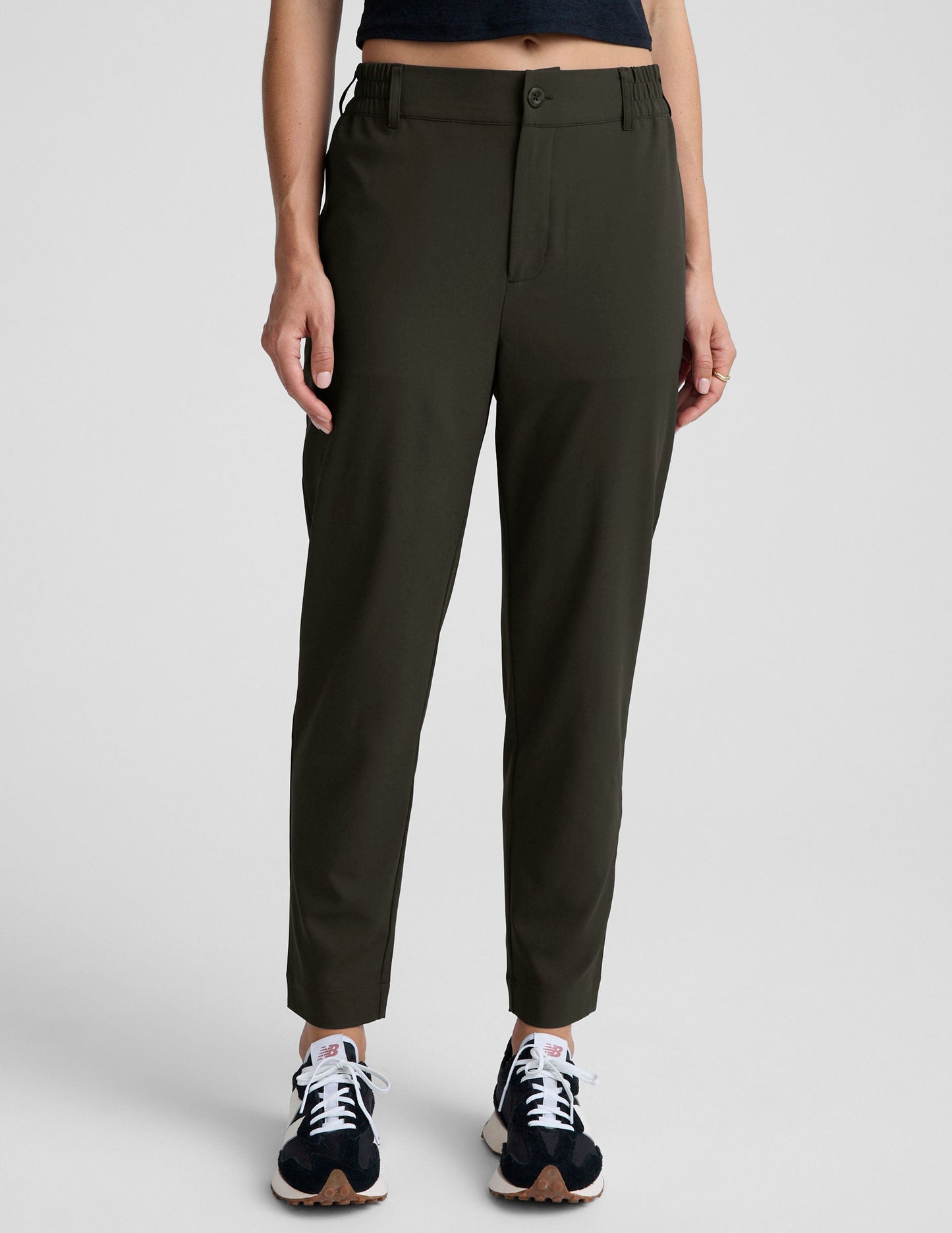 Comfortable Mid-Rise Tapered Pant: Lightweight Jetstretch Woven, Pockets, Belt Loops