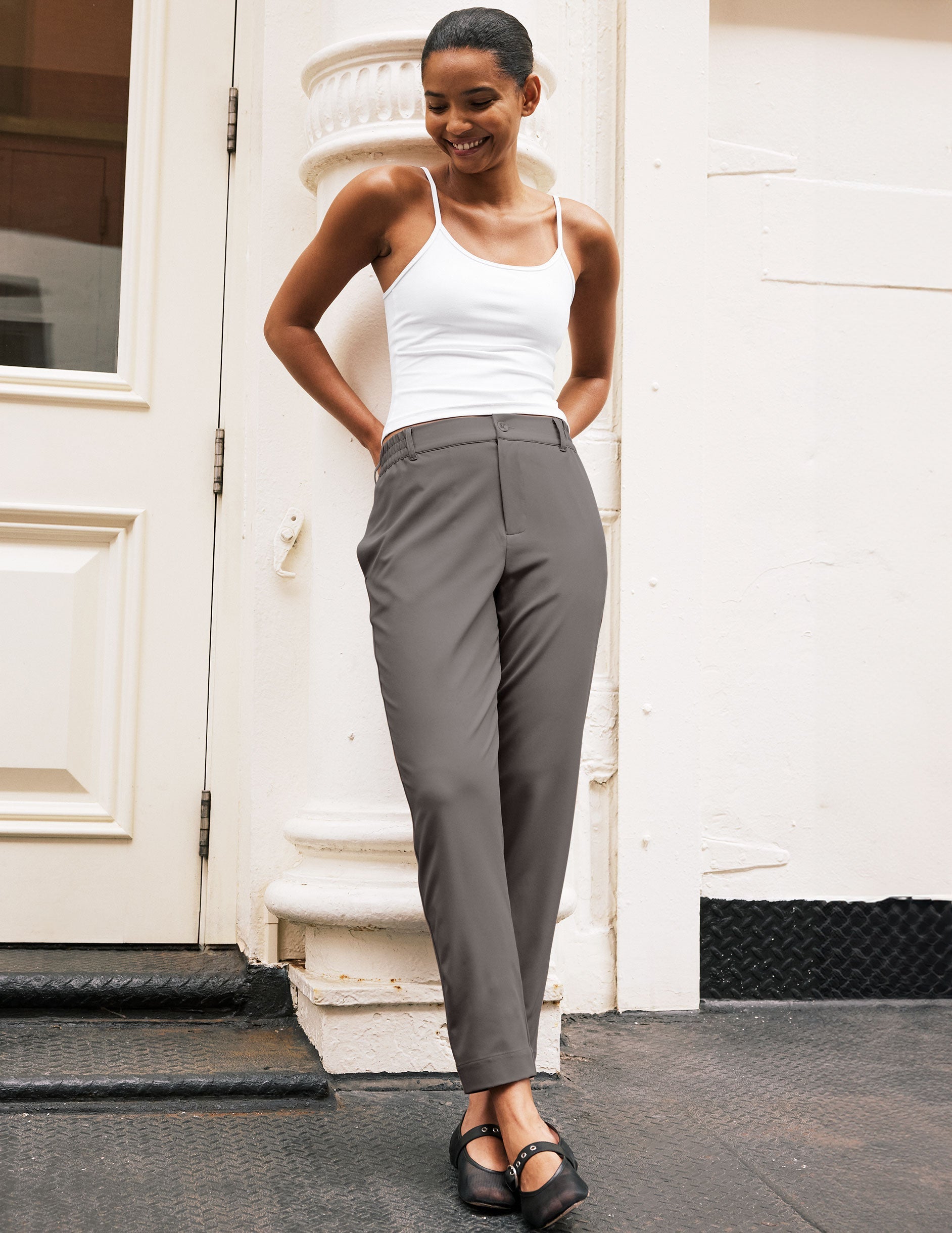 Soft Umber Tapered Comfort Pant: Lightweight Stretch Woven Mid-Rise Style