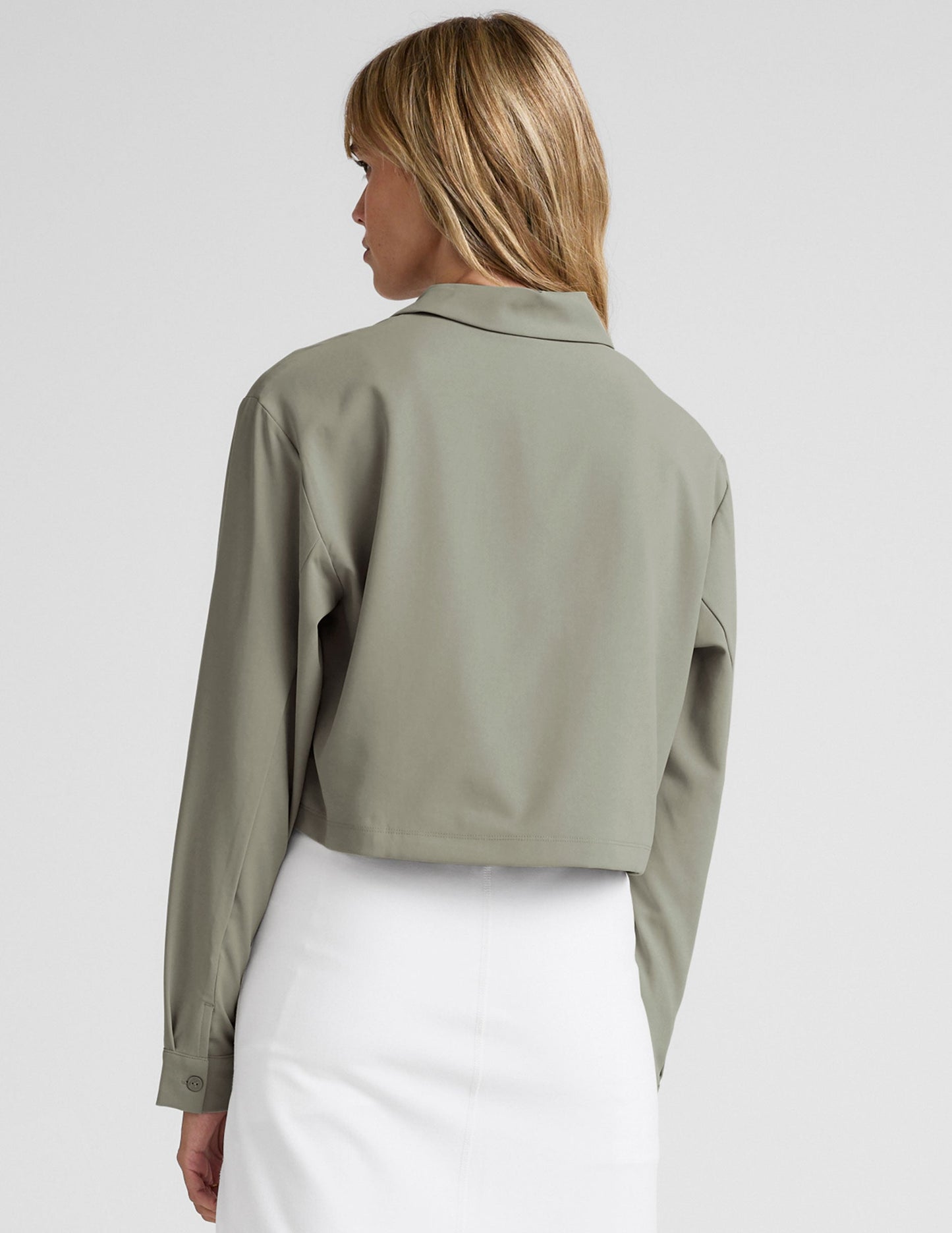 Women's Midtown Cropped Jacket: JetStretch Woven, Relaxed Fit, Grey Sage