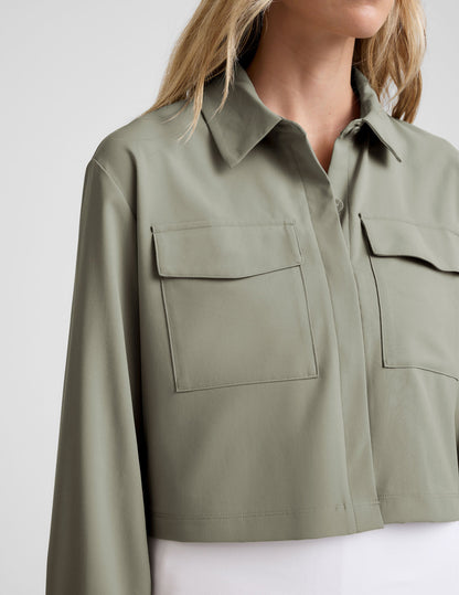 Women's Midtown Cropped Jacket: JetStretch Woven, Relaxed Fit, Grey Sage