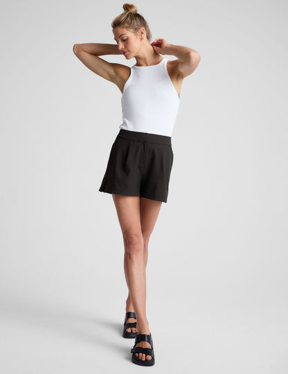 High-Waisted Tailored Trouser Shorts for Women - JetStretch Woven Fabric