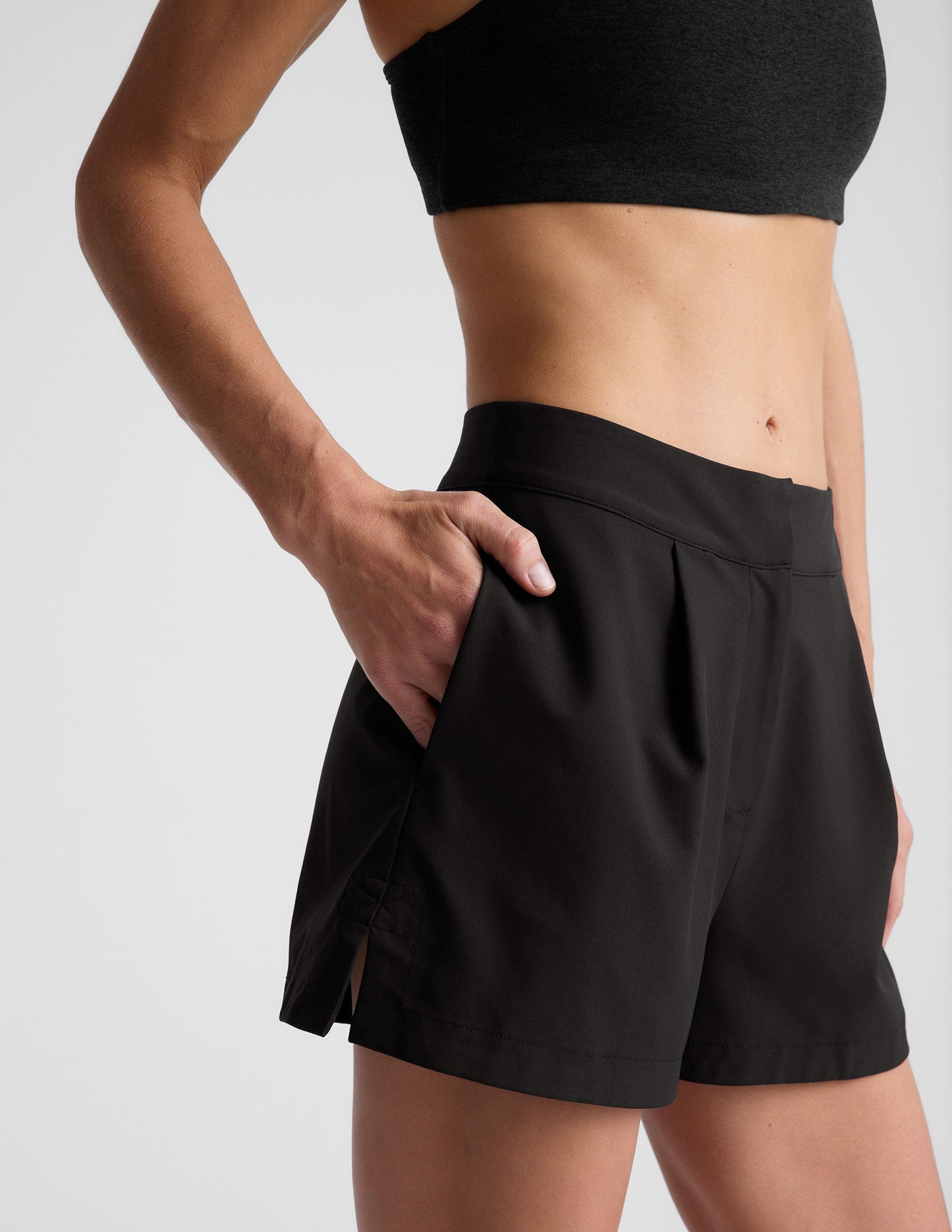 High-Waisted Tailored Trouser Shorts for Women - JetStretch Woven Fabric