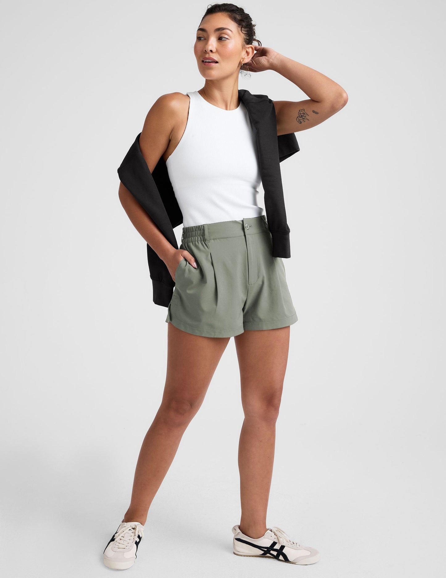 Beyond Yoga Status Shorts: Elastic Waistband, Pockets, JetStretch Woven Comfort