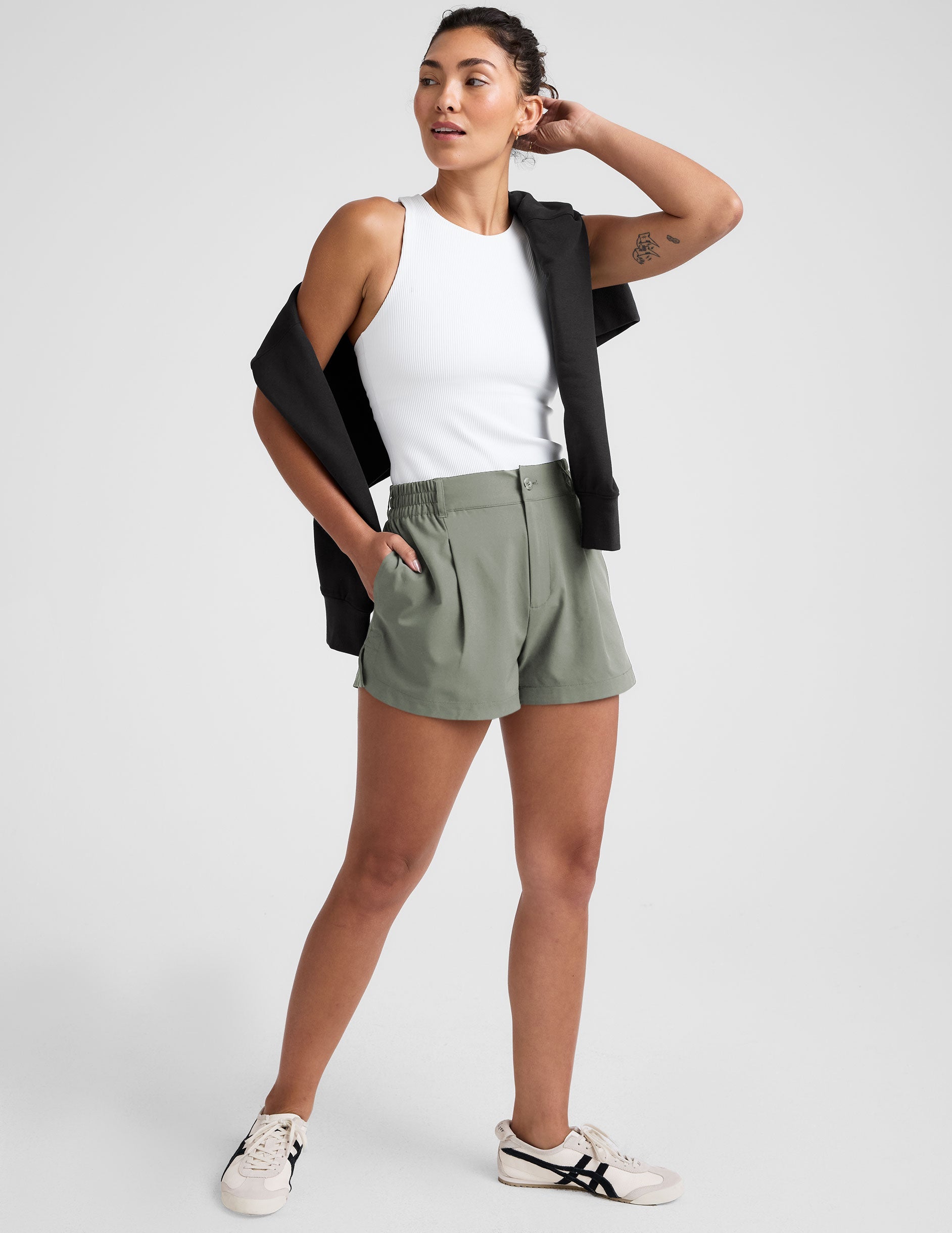 Beyond Yoga Status Shorts: Elastic Waistband, Pockets, JetStretch Woven Comfort