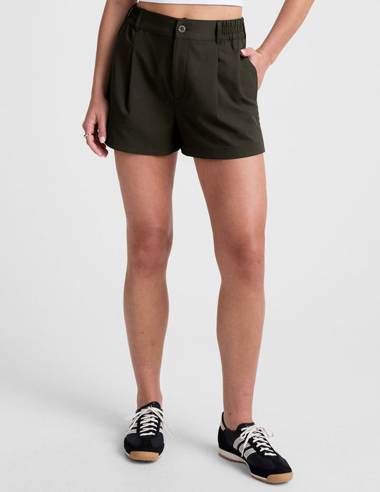 Women's Stylish Olive Ink Tailored Fit Elastic Waistband Shorts