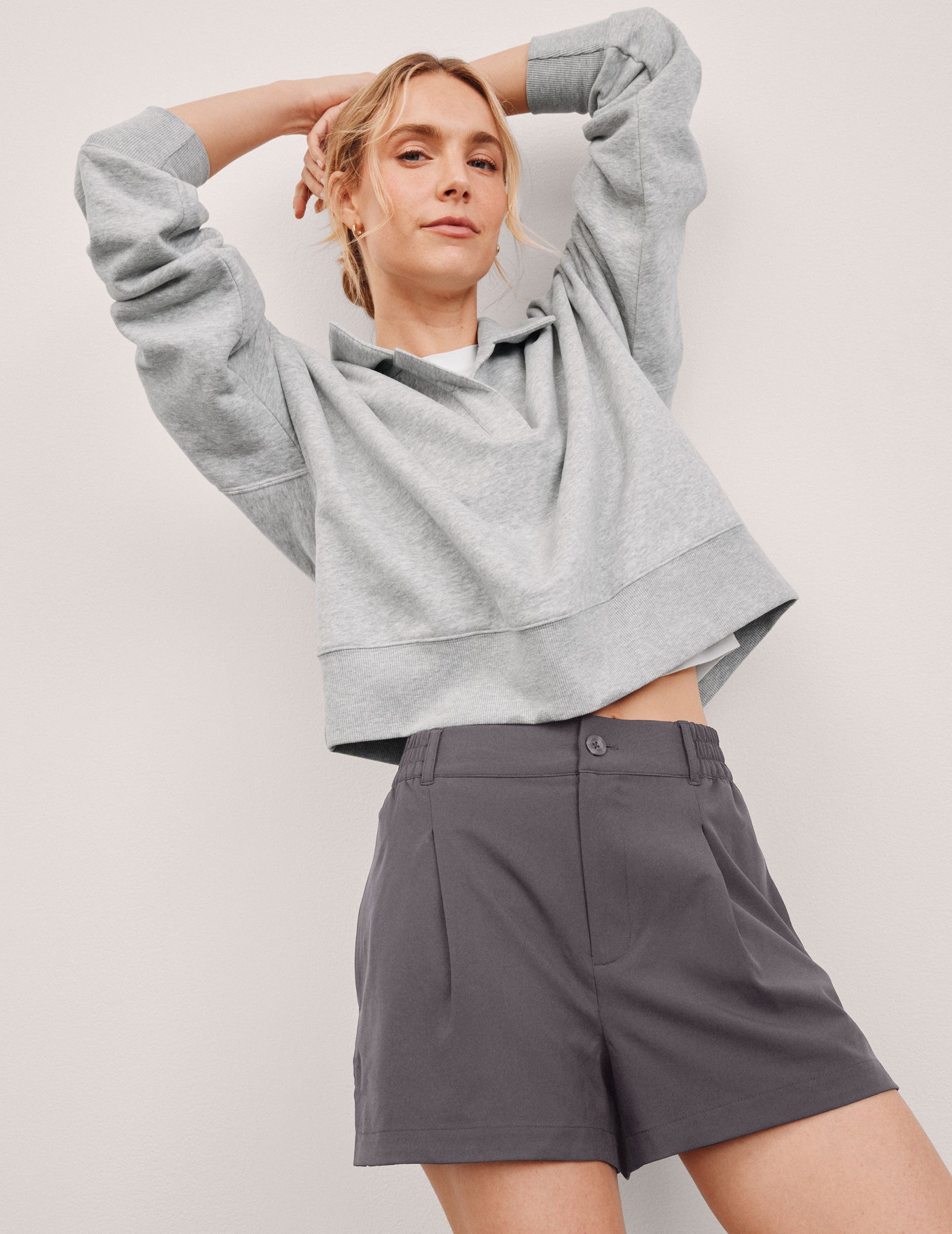 Women's Mid-Rise Tailored Stretch Shorts with Elastic Waist and Pockets