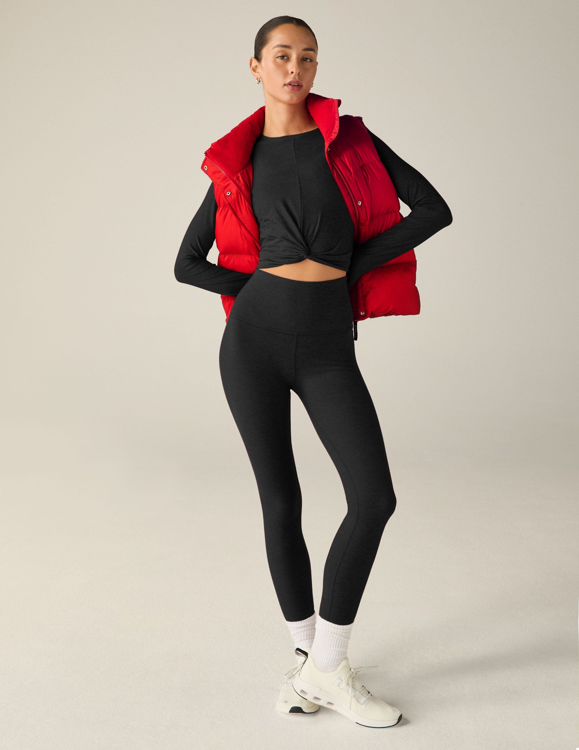 Women's Ruby Red Cozy Puffer Vest - Warm, Stylish, Versatile Button-Up Outerwear