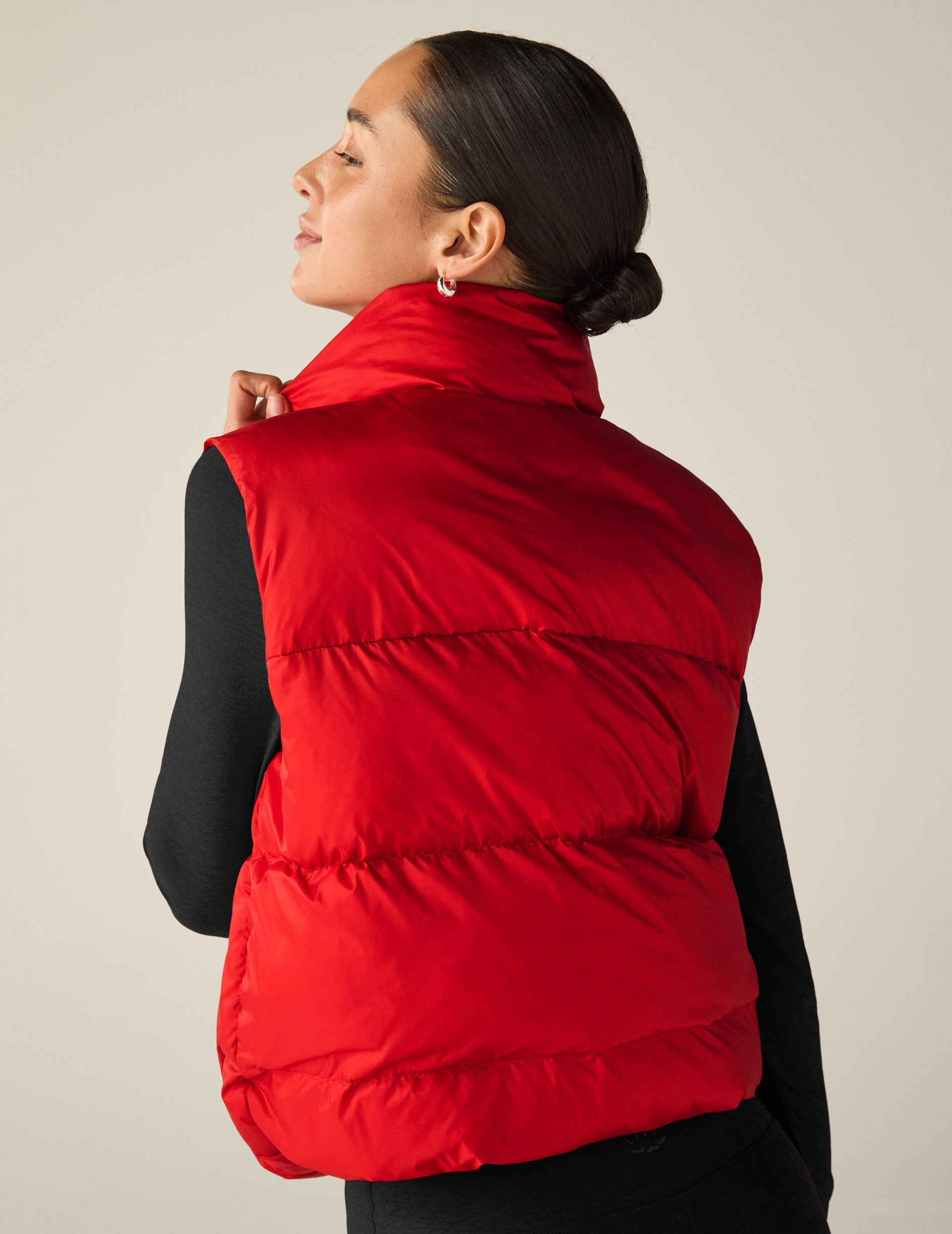 Women's Ruby Red Cozy Puffer Vest - Warm, Stylish, Versatile Button-Up Outerwear