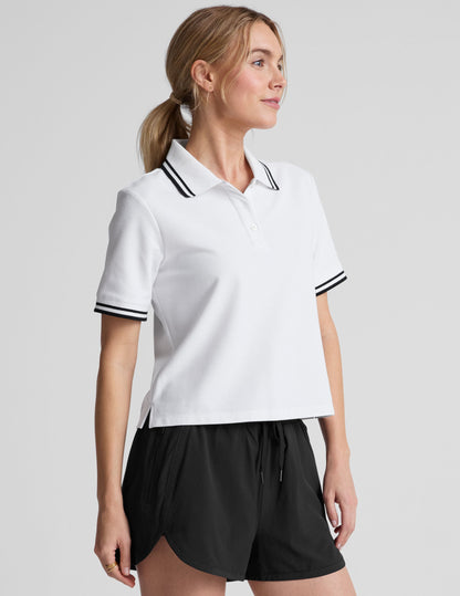 Women's Lunar White Fitted Polo Tee: Moisture-Wicking, Short Sleeve, Activewear Comfort