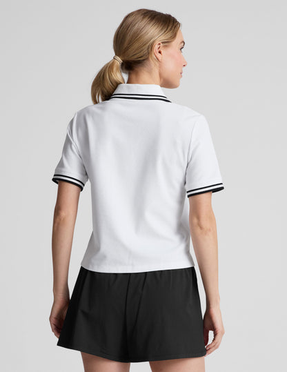 Women's Lunar White Fitted Polo Tee: Moisture-Wicking, Short Sleeve, Activewear Comfort