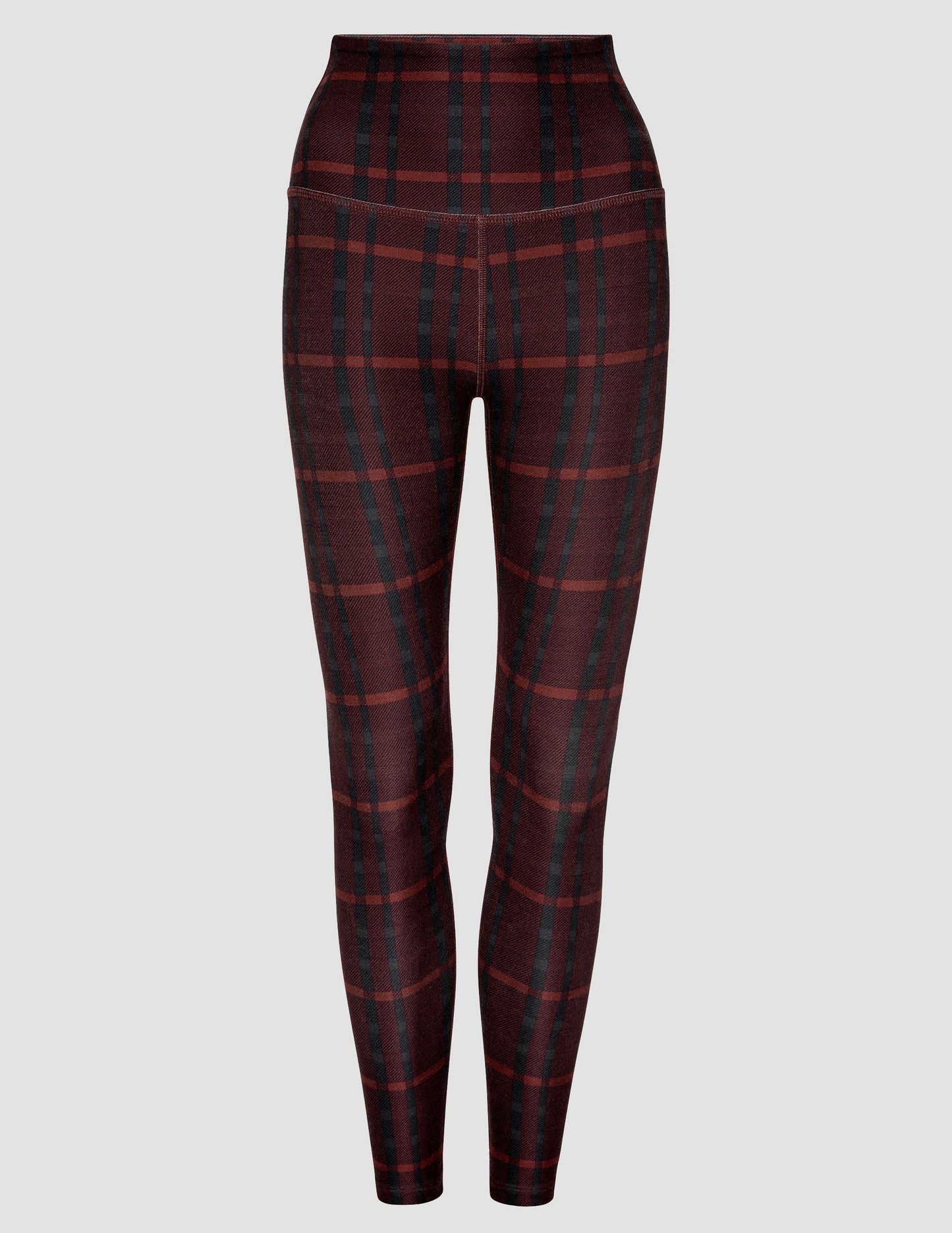 SoftMark High-Waisted Midi Leggings: Dark Cherry Plaid, Buttery Soft, Moisture-Wicking
