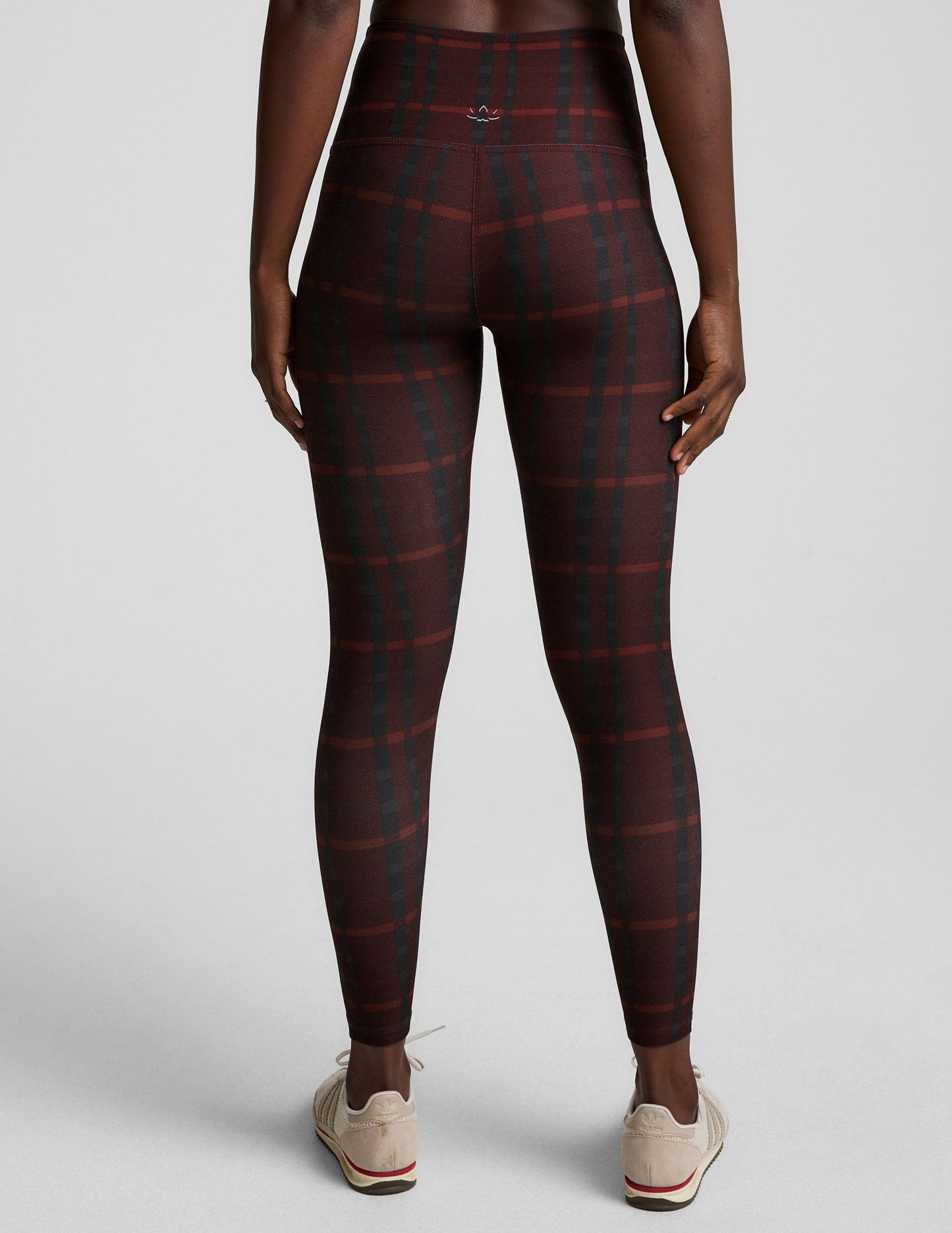 SoftMark High-Waisted Midi Leggings: Dark Cherry Plaid, Buttery Soft, Moisture-Wicking