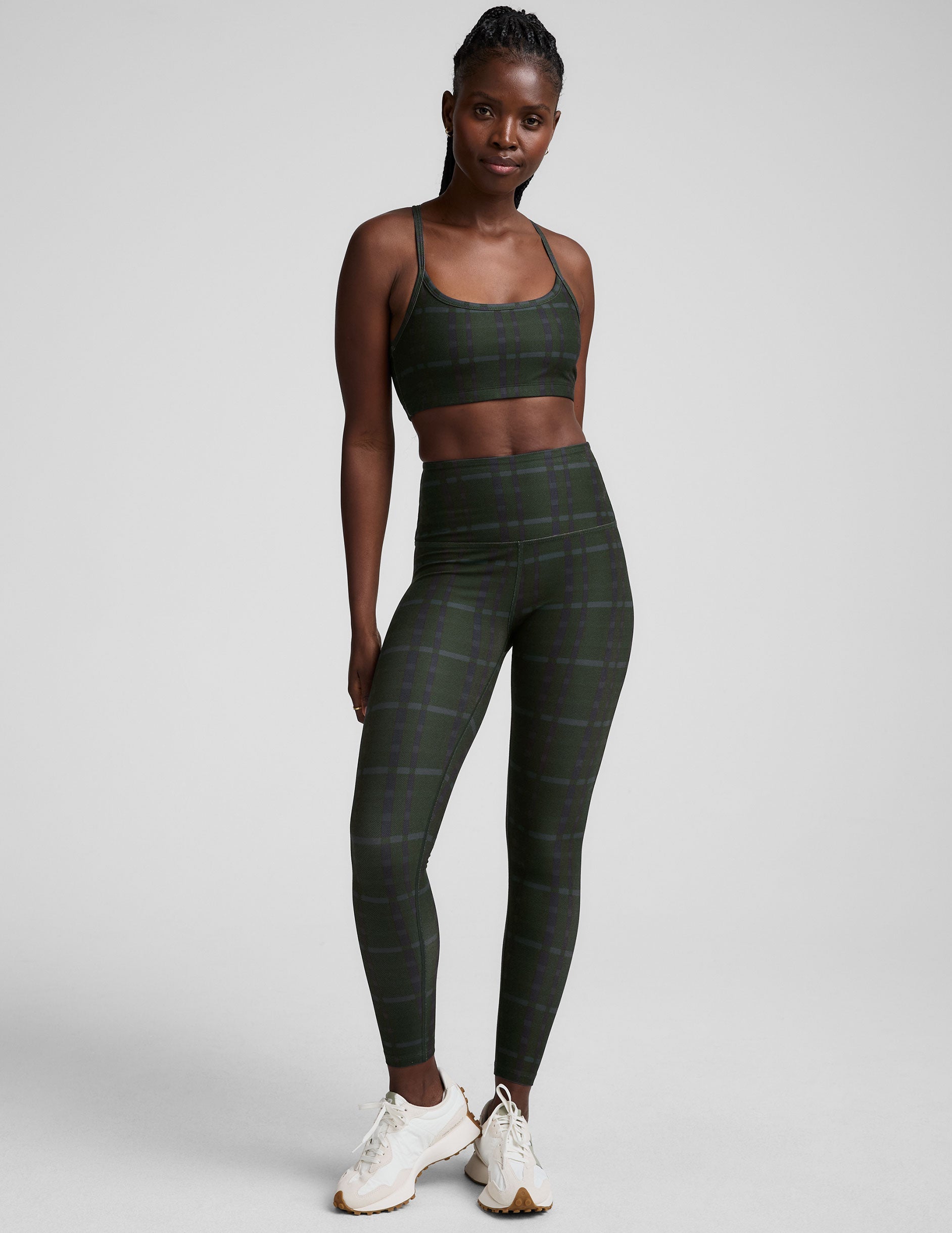 SoftMark High-Waisted Midi Leggings: Buttery Soft, Moisture-Wicking Plaid Print Comfort