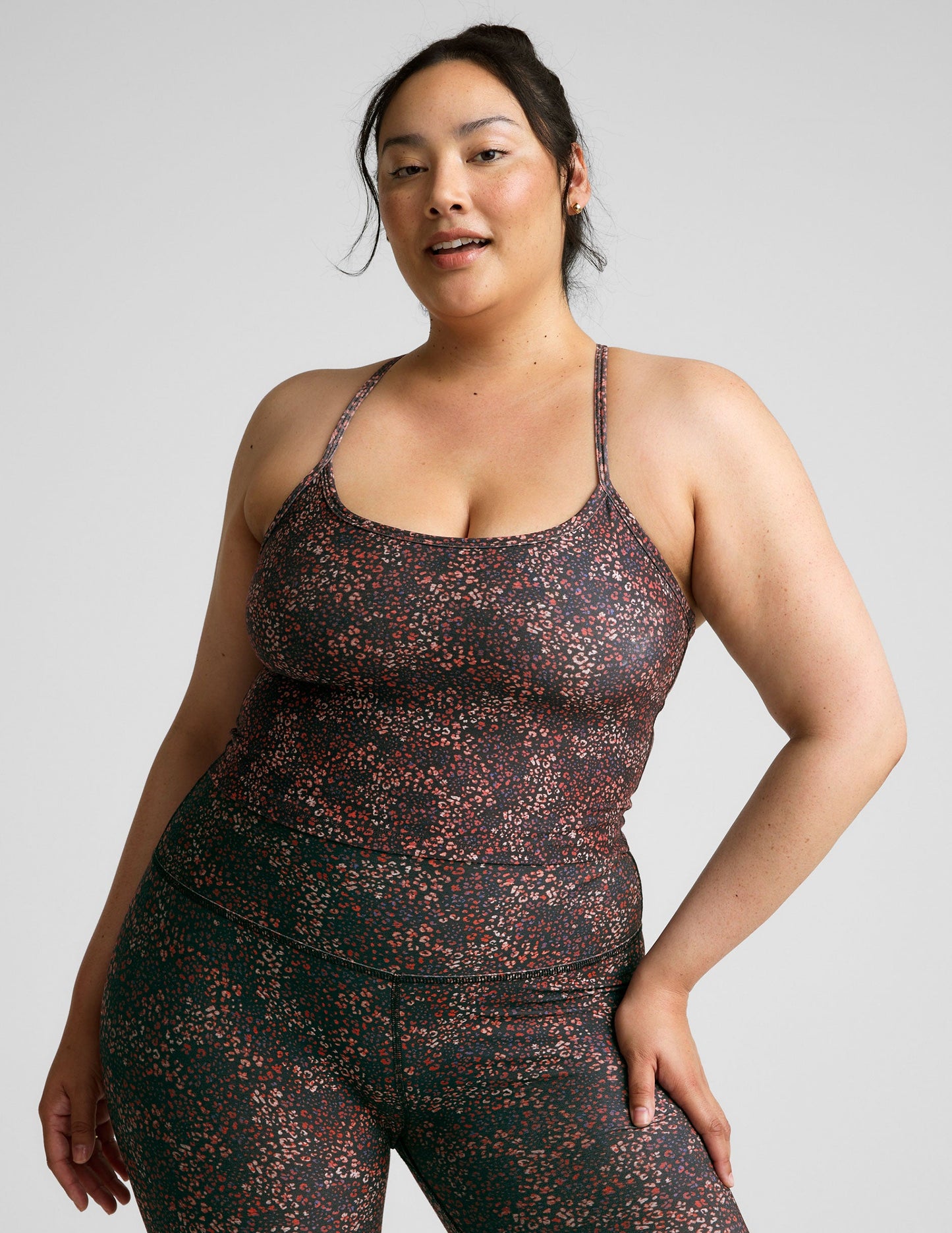 SoftMark Ditsy Leopard Slim Racerback Cropped Tank Top with Built-in Bra