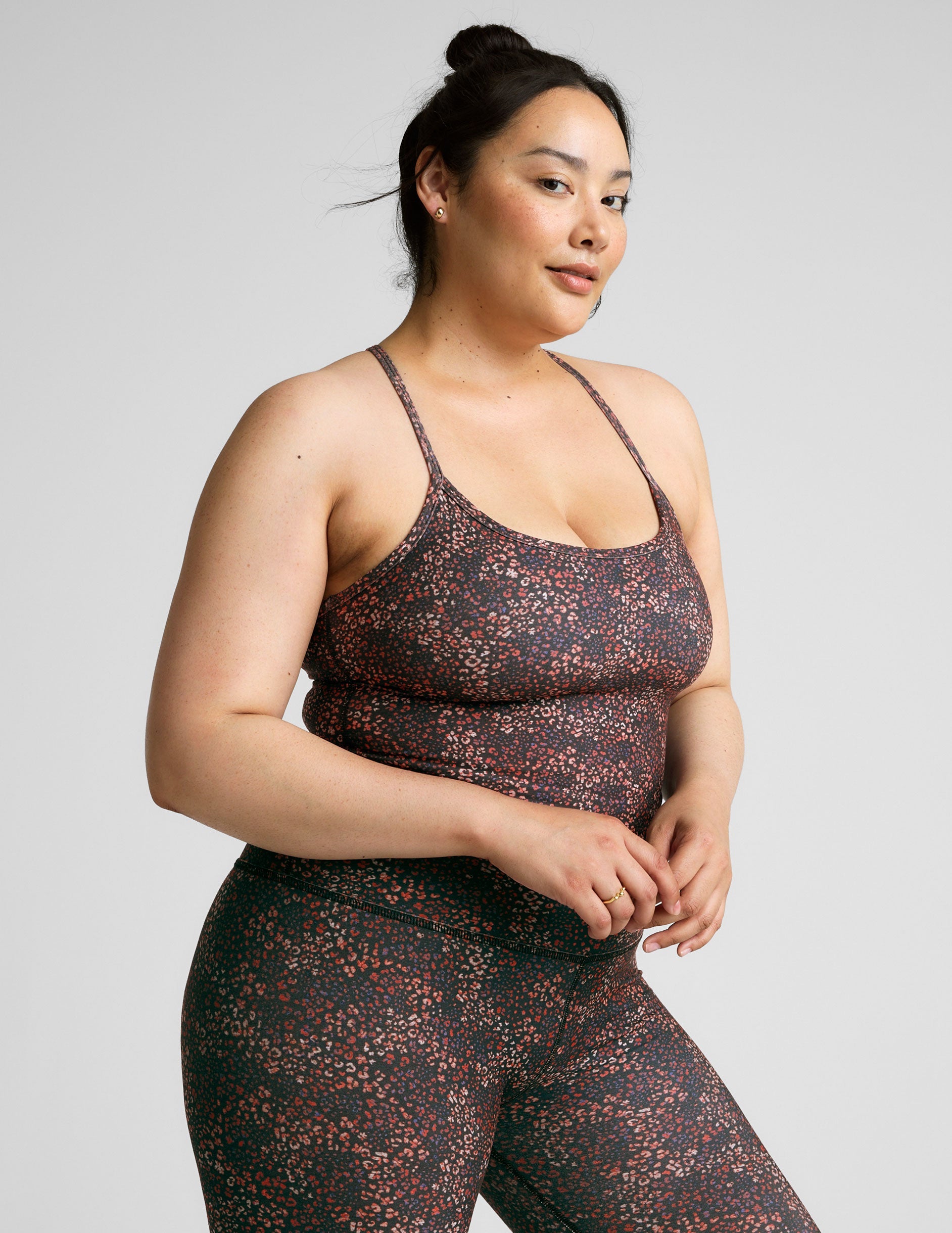 SoftMark Ditsy Leopard Slim Racerback Cropped Tank Top with Built-in Bra