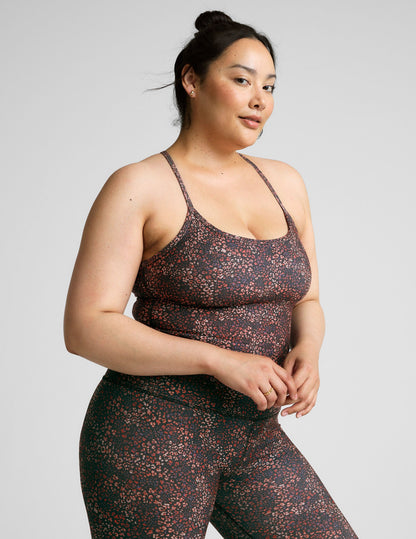 SoftMark Ditsy Leopard Slim Racerback Cropped Tank Top with Built-in Bra