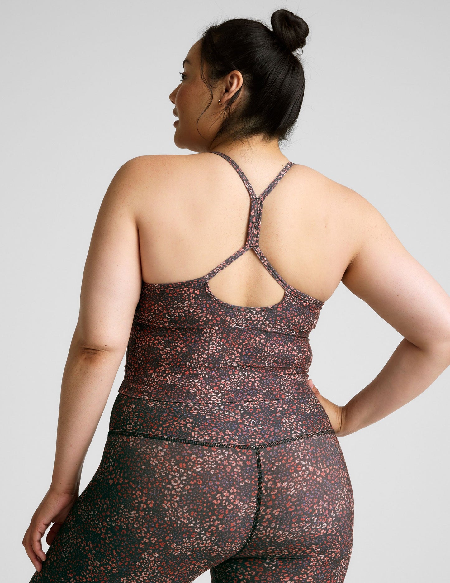 SoftMark Ditsy Leopard Slim Racerback Cropped Tank Top with Built-in Bra