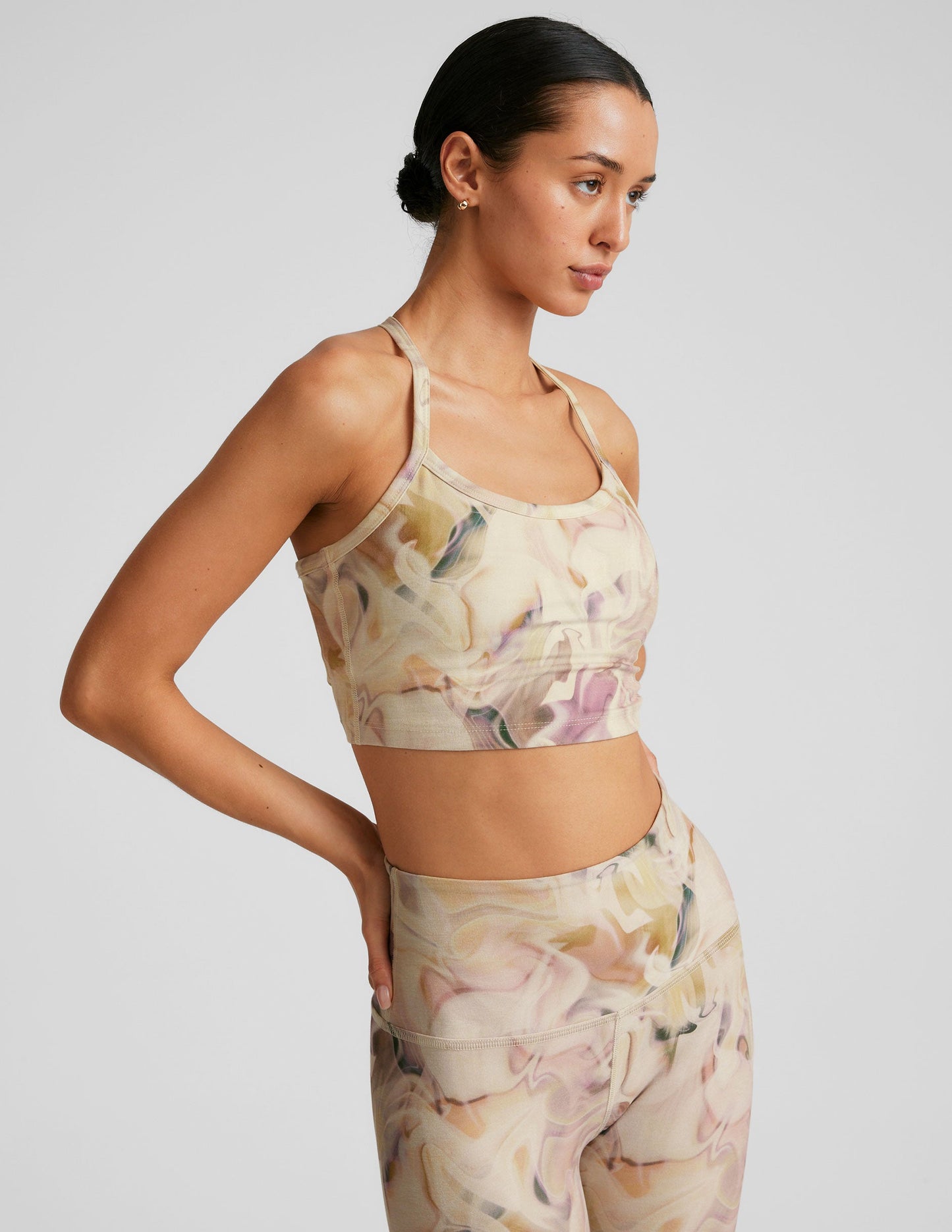 Buttery Soft Earthen Swirl Slim Racerback Cropped Tank with Shelf Bra