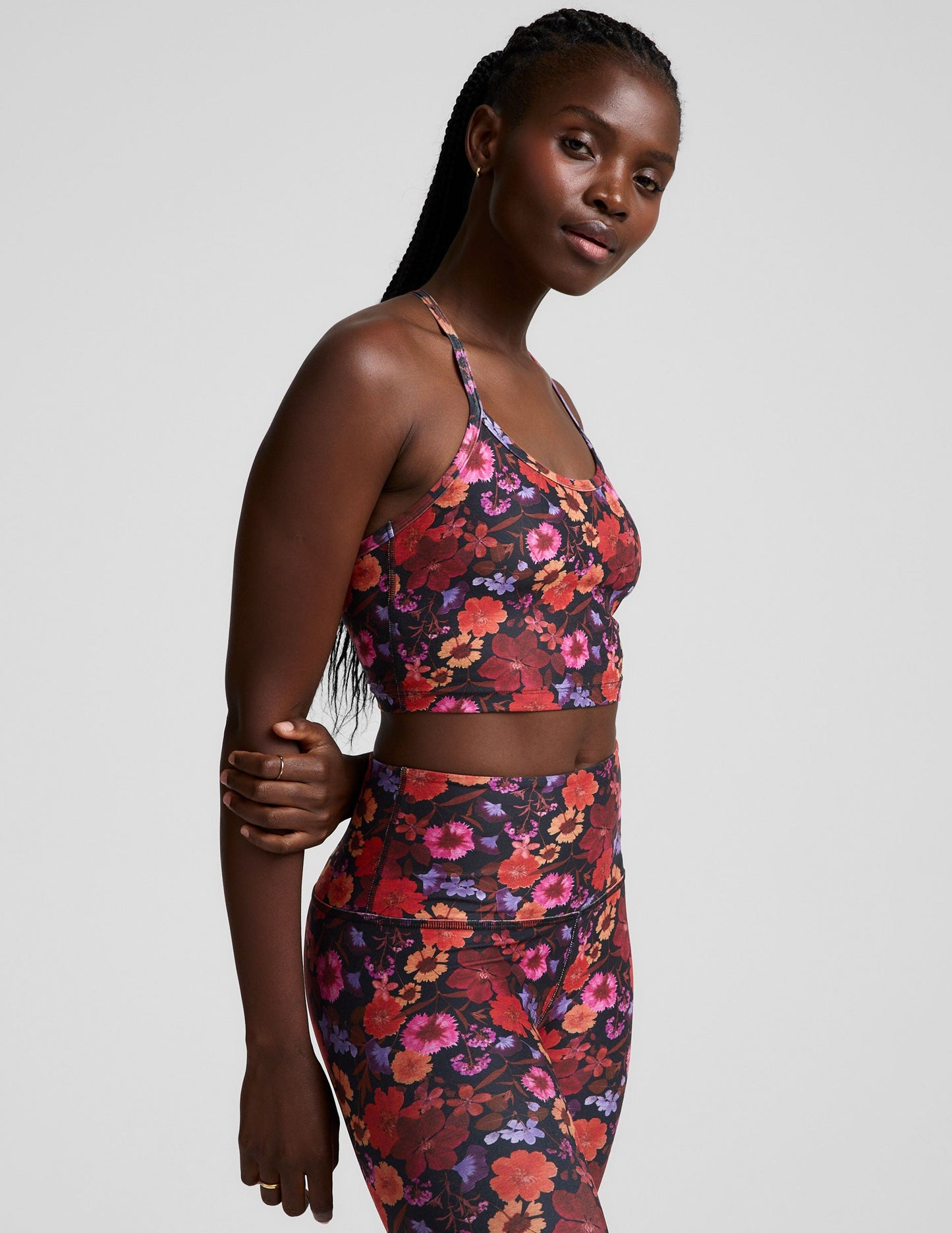 SoftMark Floral Racerback Cropped Tank Top with Built-in Shelf Bra
