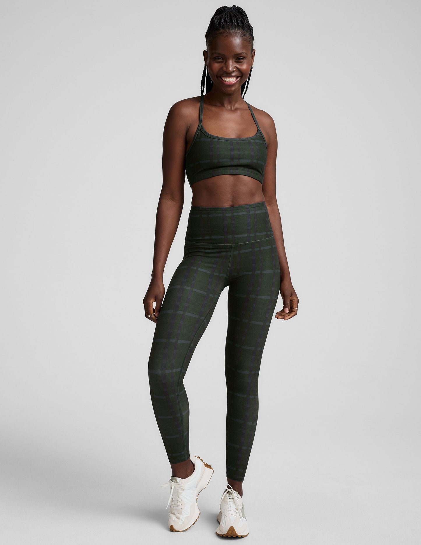 SoftMark Plaid Racerback Bra: Moisture-Wicking, Quick-Dry, UV Protection, Medium Support