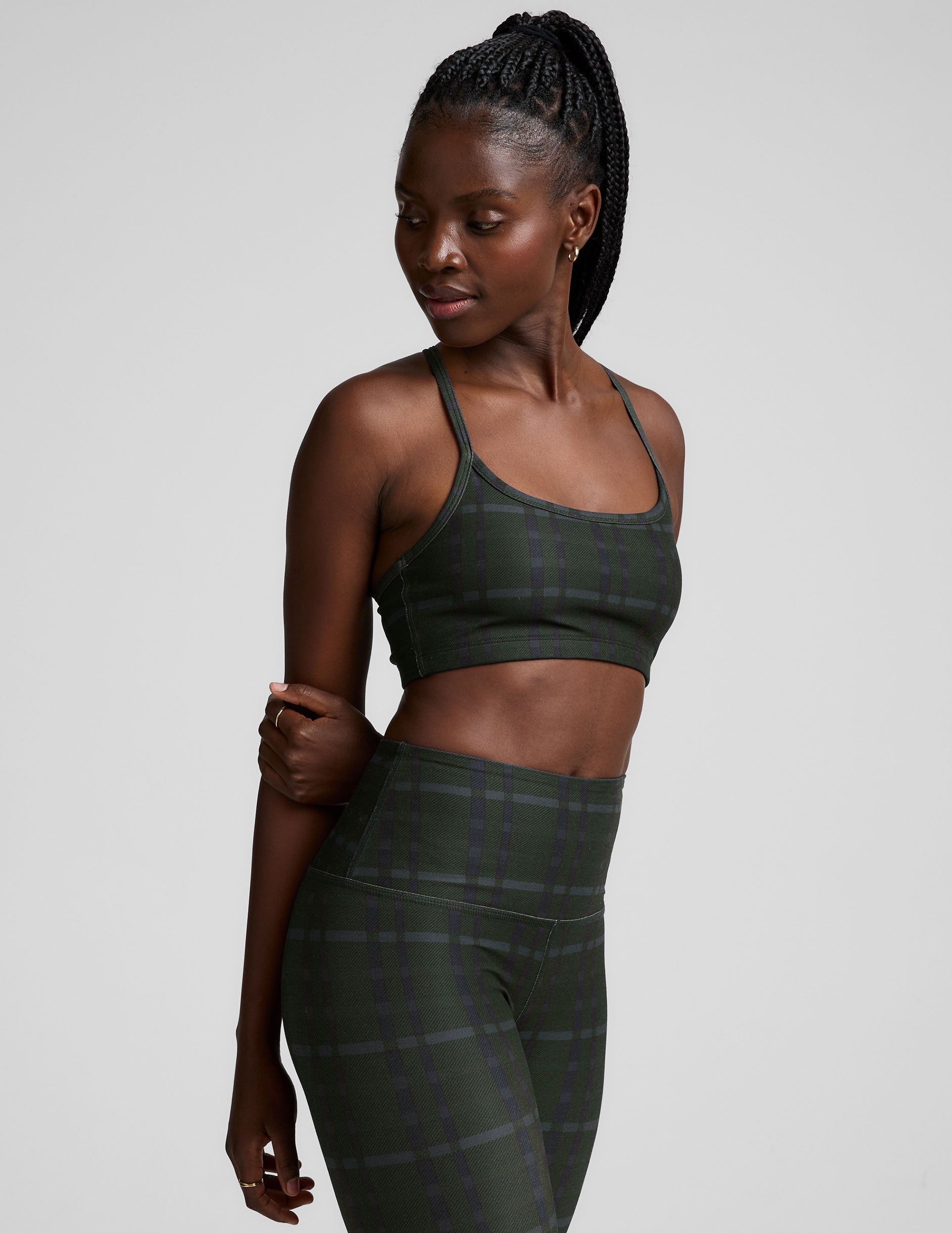 SoftMark Plaid Racerback Bra: Moisture-Wicking, Quick-Dry, UV Protection, Medium Support