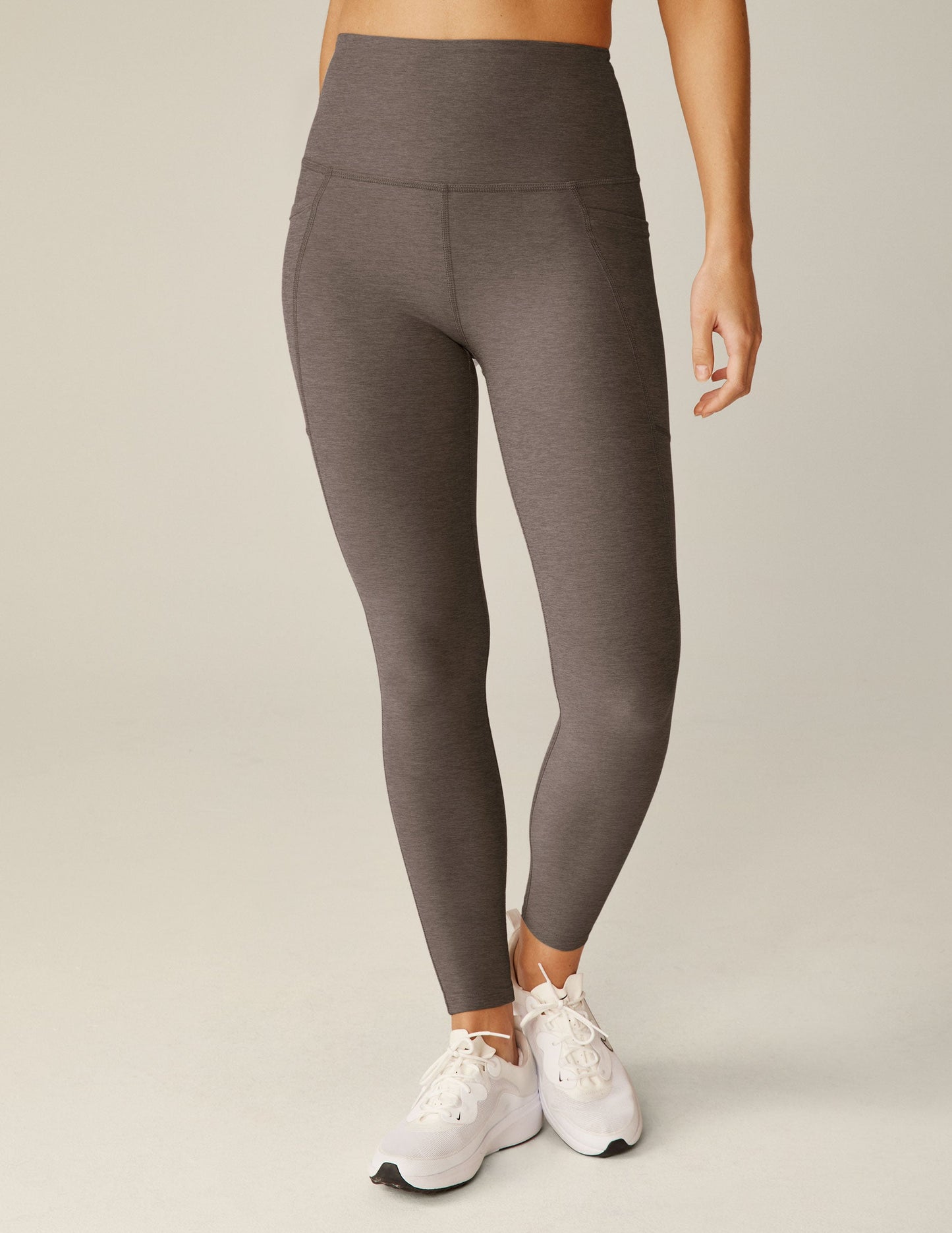 Beyond Yoga Spacedye High Waisted Midi Leggings with Pockets - Soft Umber Heather