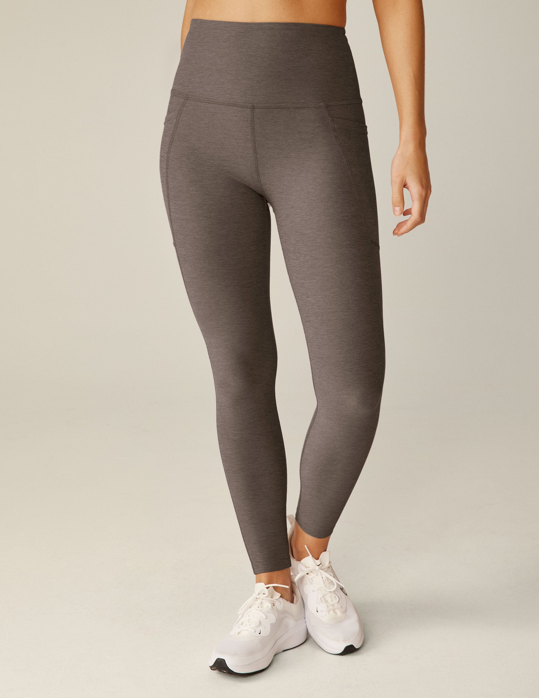 Beyond Yoga Spacedye High Waisted Midi Leggings with Pockets - Soft Umber Heather