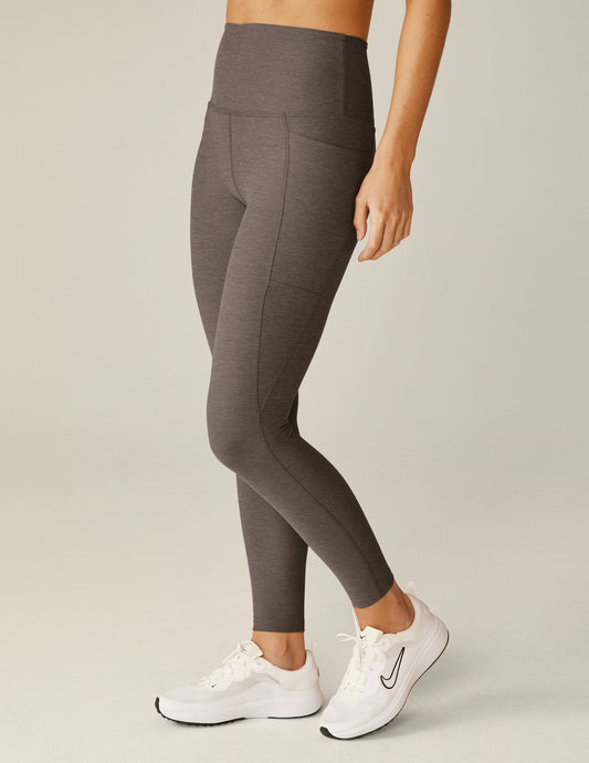 Beyond Yoga Spacedye High Waisted Midi Leggings with Pockets - Soft Umber Heather